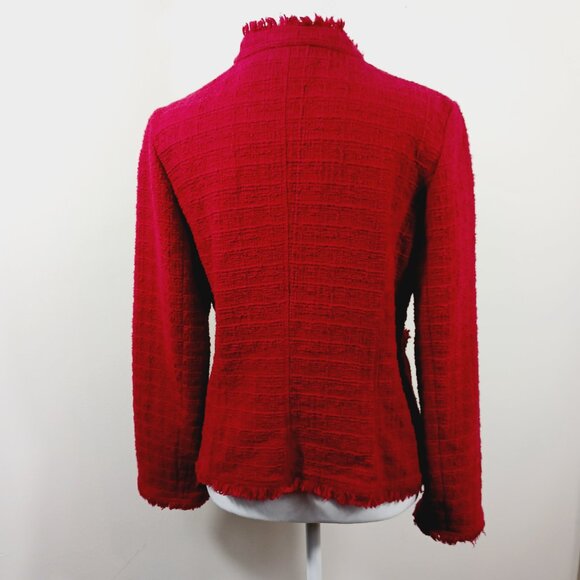 Chico's Red Jacket, Size 1, Double Breasted, 100% Cotton with Cotton Fringe - Picture 4 of 16